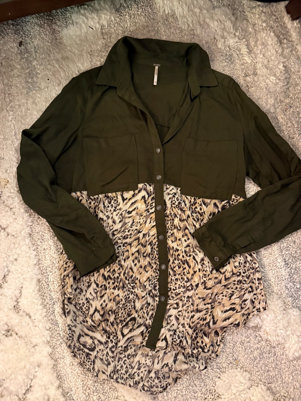 Free People Olive & Animal Print Button-Down Shirt